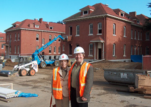 Scott Zone, the conservator and archivist of the Disney family home movies, stands with Diane Disney Miller, the only natural daughter of Walt and Lillian Disney, outside the Walt Disney Family Museum while it was under construction. Photo used by permission from Miller family and Scott Zone.