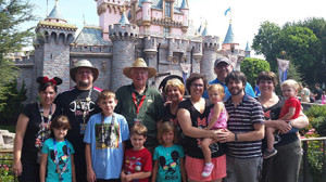 Carl and Sue Casebeer and family at Disneyland for a reunion on the occasion of their 44th anniversary during the summer of 2014.